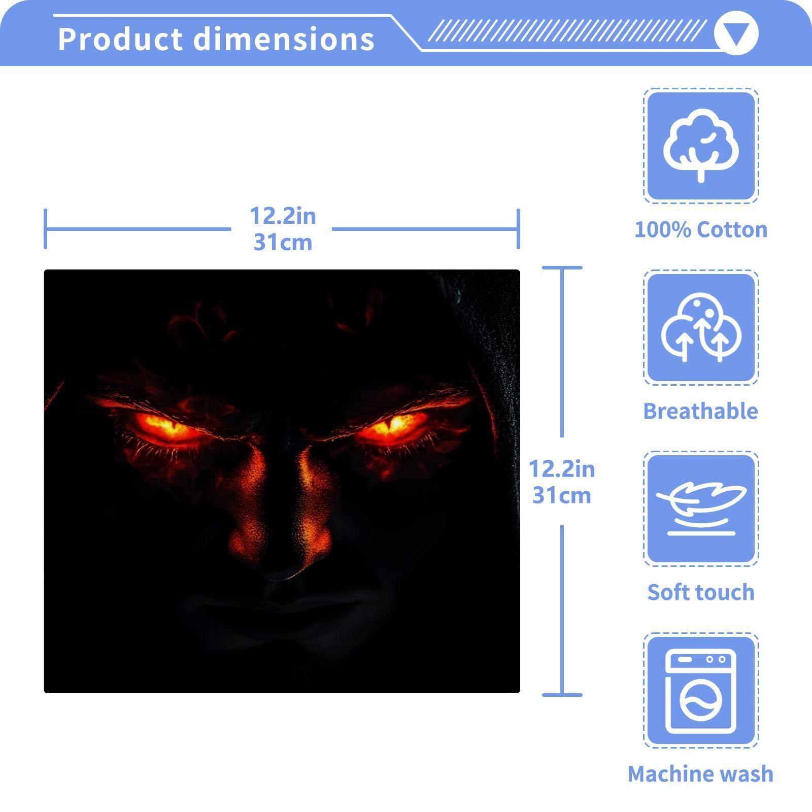 YANENDIE Devil Eyes Black Washcloths Towels, Highly Absorbent and Soft Cotton Face Cloths, 2 Pack Quick Dry Wash Cloths - 12 X 12 Inches