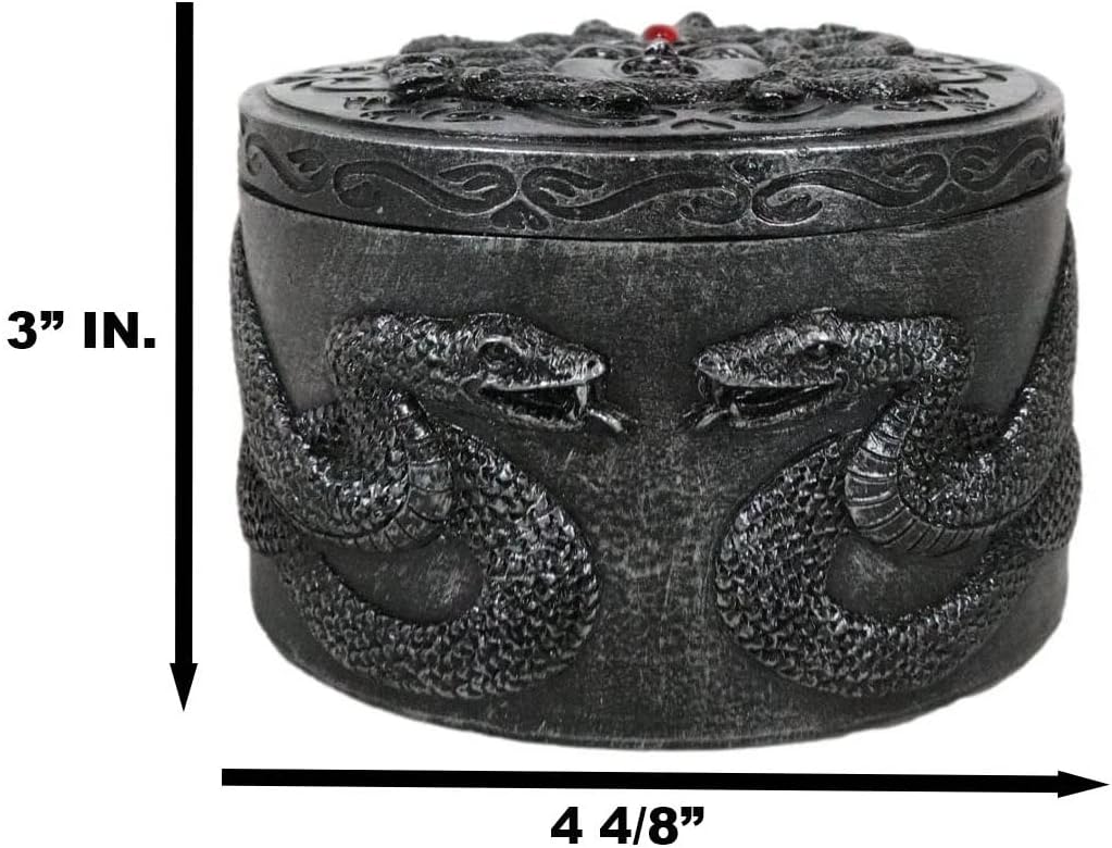 Ebros Greek Mythology Severed Head of Goddess Medusa With Snake Hairs And Red Gem Decorative Round Jewelry Trinket Box Cursed Gorgon Sisters Gothic Gargoyle Ancient Greece Religion Gods Accent