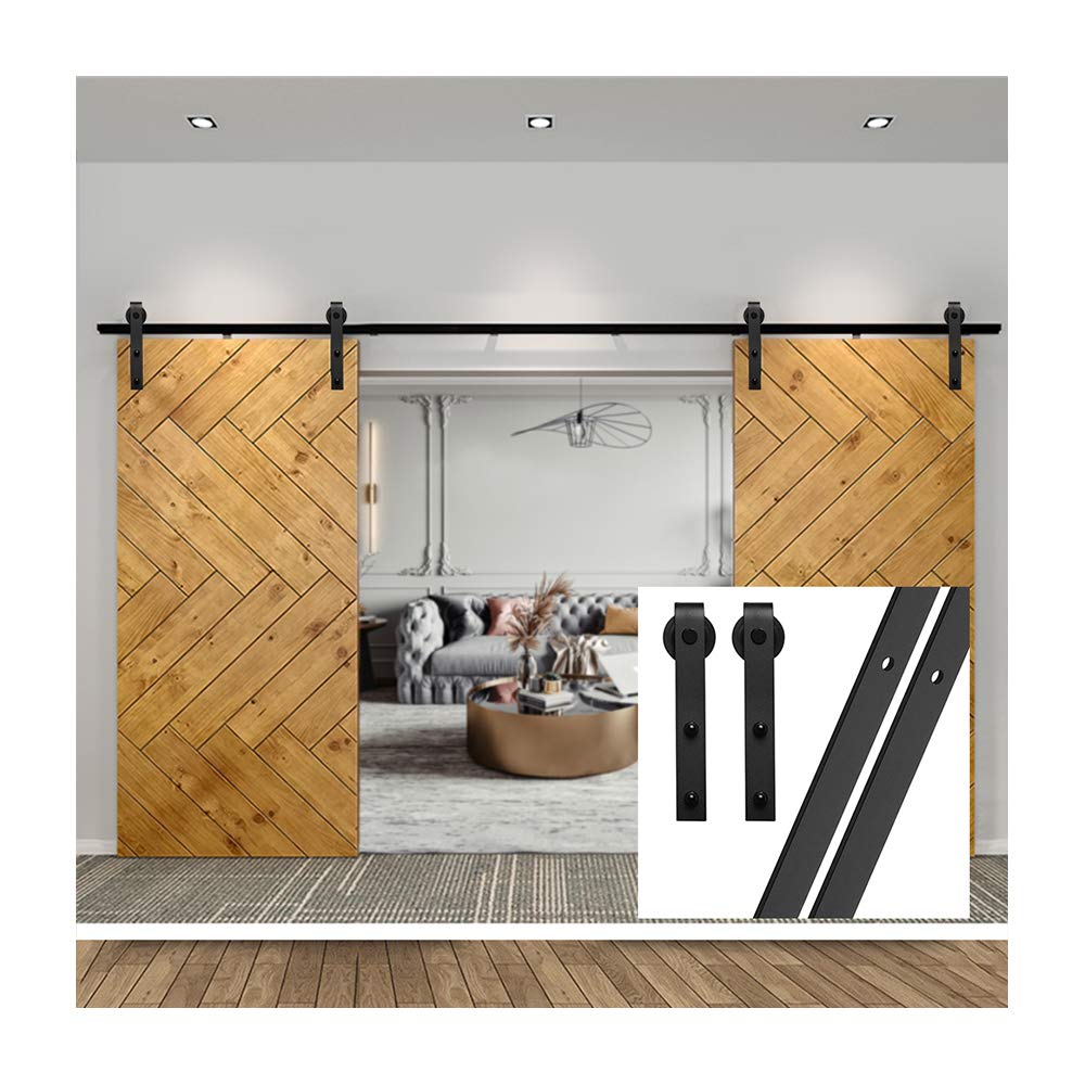 GIFSIN 7FT/213cm Sliding Barn Door Sliding Door Kit Barn Door Hardware for Double Door,J-Shaped Hanger