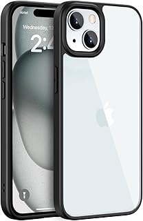 EGOTUDE Compatible with iPhone 15 | Classic Hybrid Transparent Anti-Yellowing Hard Back Cover Case (TPU+Polycarbonate) (Black)-image-6