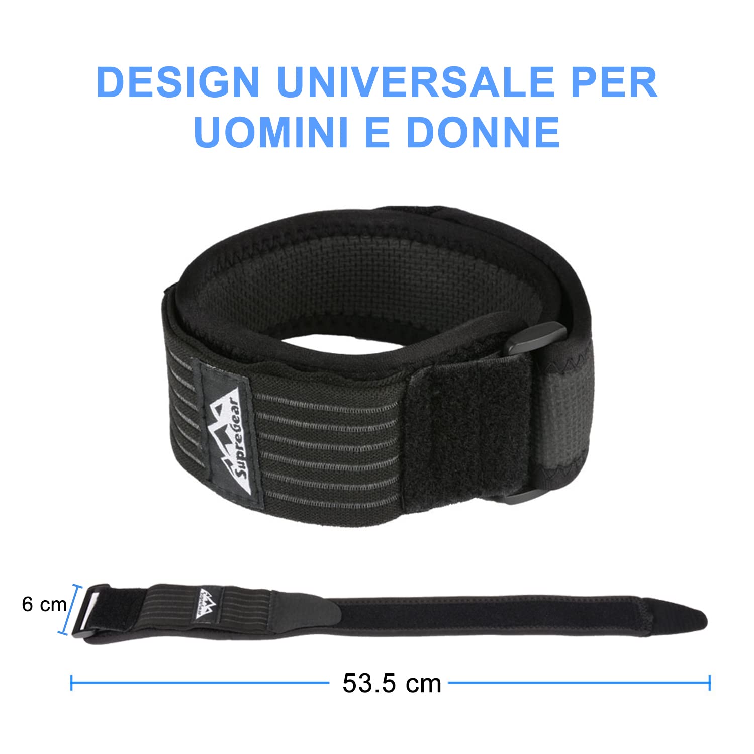 SupreGear ITB Fascia per Ginocchio, Regolabile Patella Strap per Tendinite, Confortevole, Patella Ginocchio la Cinghia Traspirante con Compressione per Sindrome della Fascia Ileotibiale - Nero
