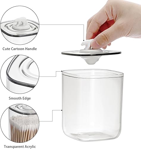 Miniatura 3 de Hipiwe Dispensador de plástico Qtip con tapa de oso polar, recipientes de baño transparentes para bolas de algodón, almohadillas de algodón, botes