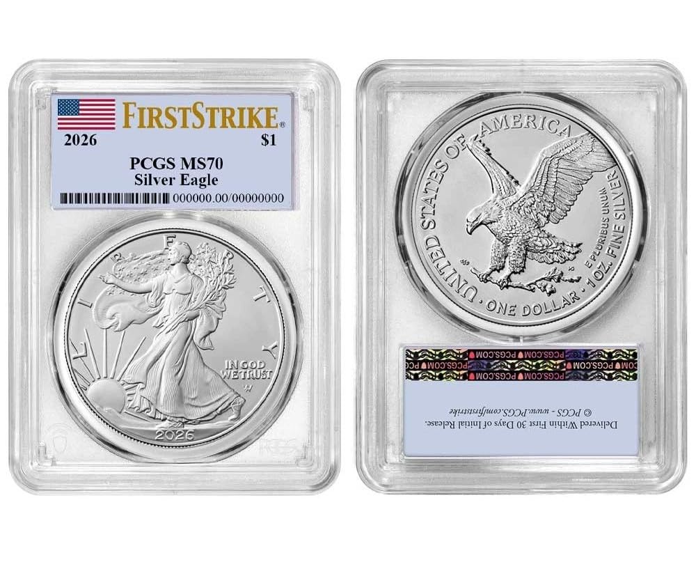 2026 American Silver Eagle, PCGS MS70 First Strike, Flag Label, Legal Tender