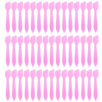 50 Pack Travel Spatula for Cosmetic, Bulk Disposable Makeup Spatulas Plastic Scoop, Skincare Facial Mask Cream Glitter Gel Eyeliner Spoon Stick Tip for Cosmetic Mixing, Sampling, Waxing, Pink