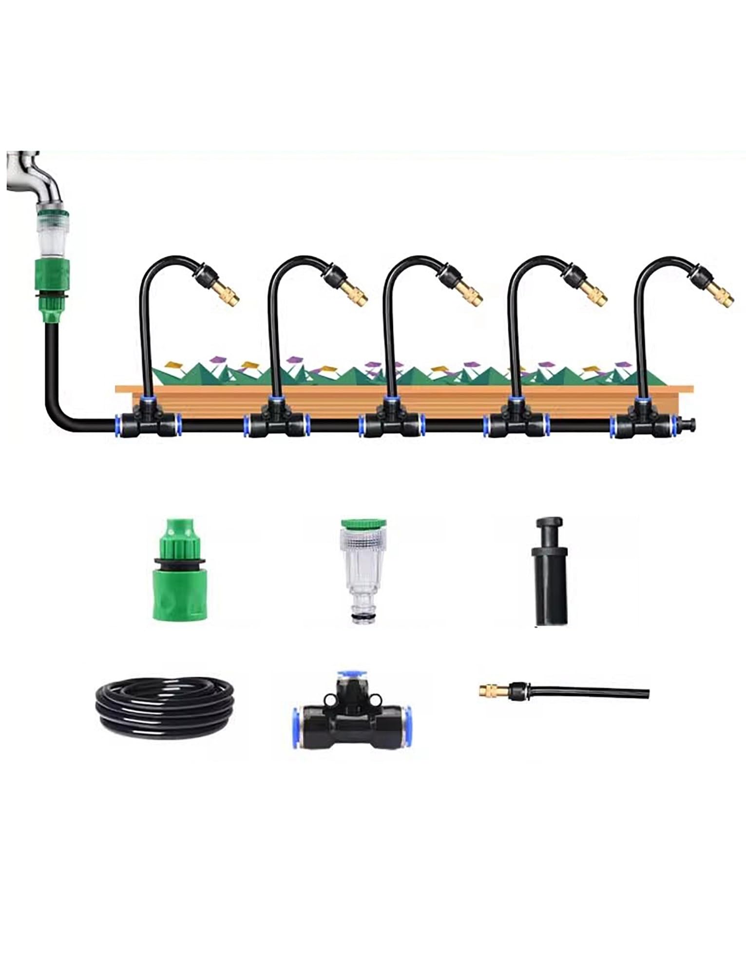 Kit di irrigazione, ugello nebulizzatore regolabile a 360° - Dispositivo di irrigazione automatico for piante da giardino/serra, irrigatore a nebbia rimovibile (facile da collegare)(40meters+40 nozzle
