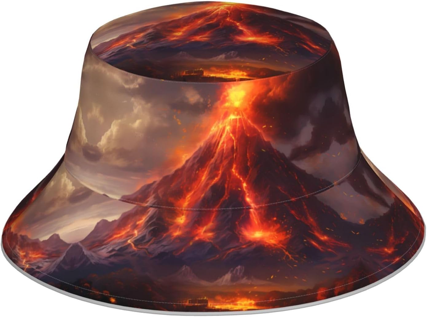 Volcano Pattern Reflective Bucket Hat for Men and Women - for Travel, Camping, and Outdoor Activities Black