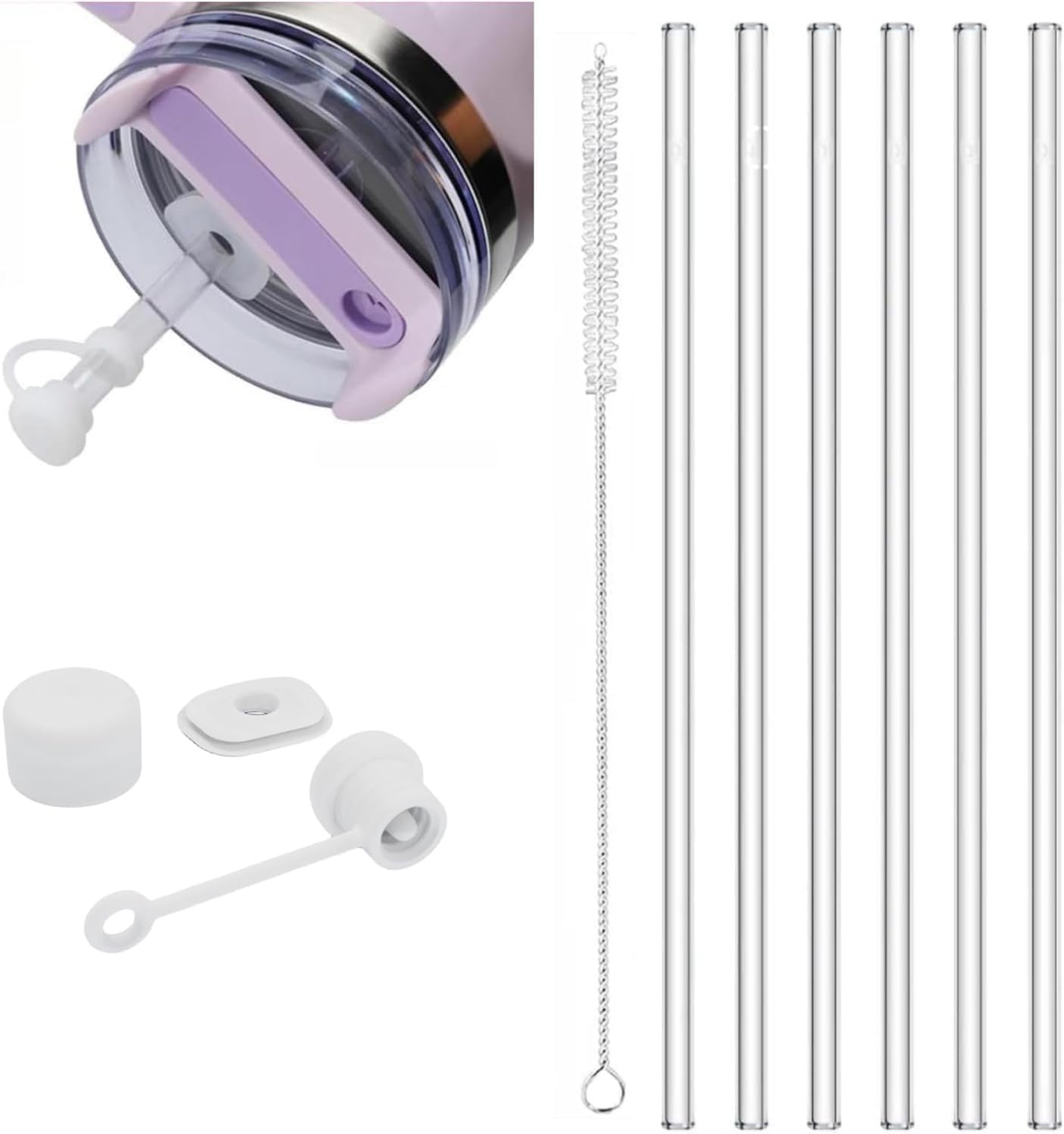Odluzy Replacement Straw for Stanley 40oz Tumbler, Tritan Straws with Straw Cleaner, Spill Proof Straw Stopper, Reusable Straws Leakproof Straw Cap Accessories for Stanley Cup (Clear)