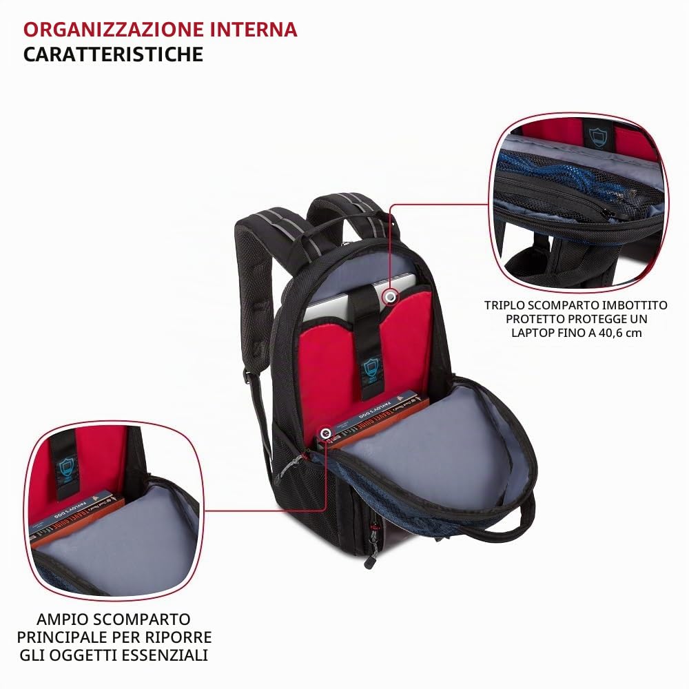 WENGER Zaino Porta PC Cobalt con Tasca per Tablet, Notebook 16”, 23 l, Uomo Donna, Ufficio Viaggi di lavoro Università, Nero/Blu, 600629