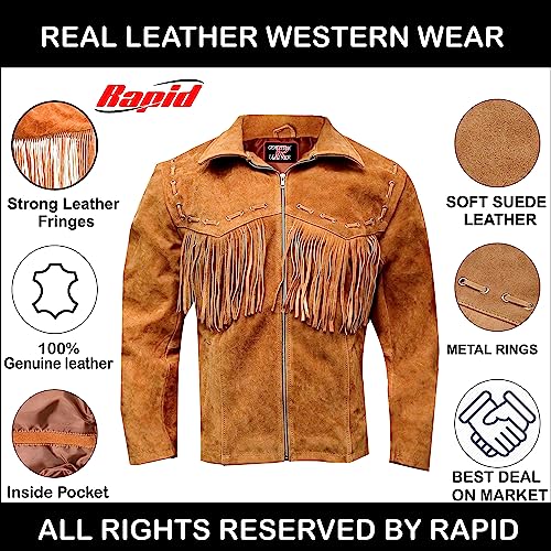 R M Men's Western Suede Leather Jacket With Fringes Traditional Cowboy Native American Jackets For Men (Large), Brown (Rp-786) #TOP5