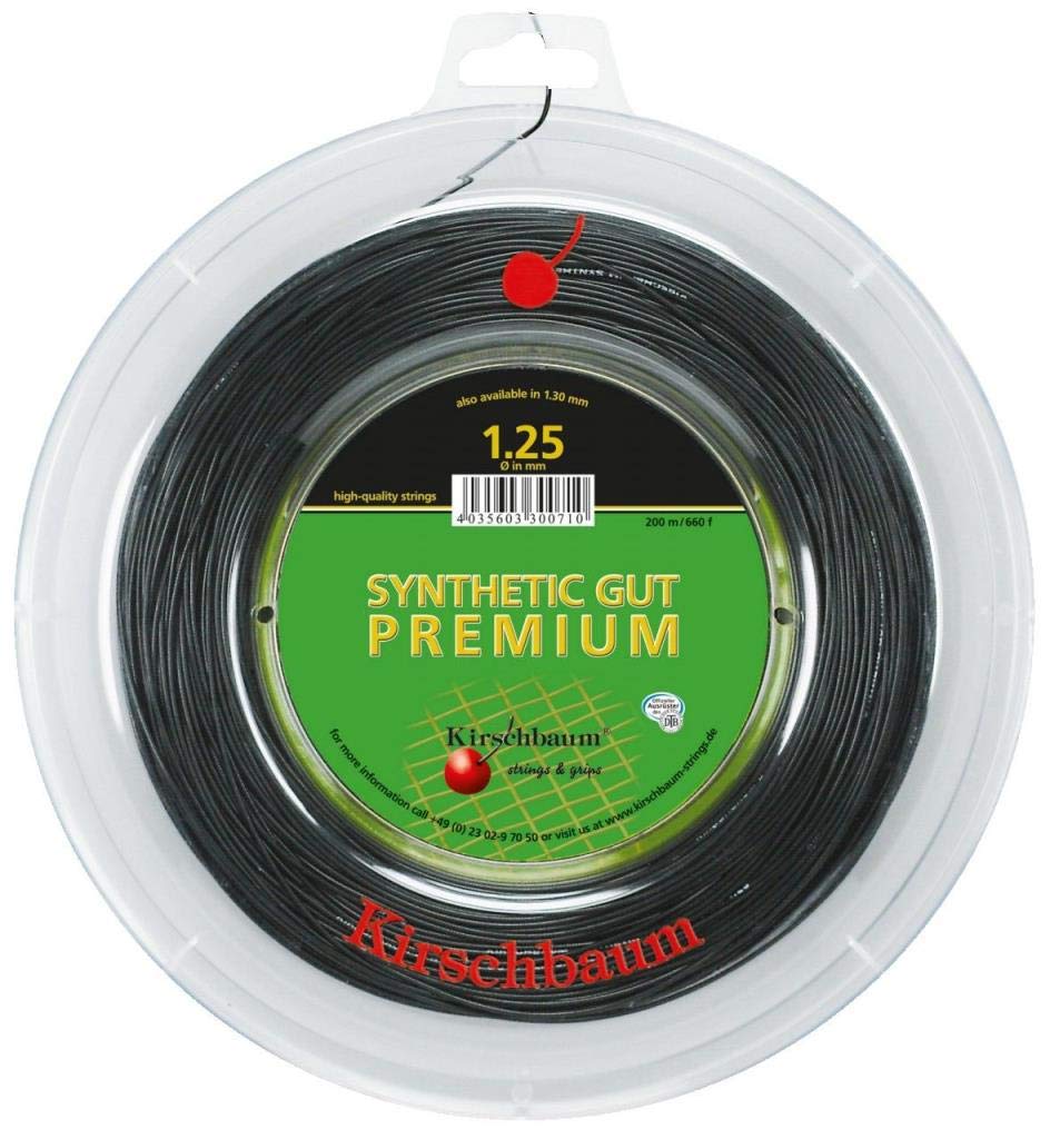 Kirschbaum Reel Synthetic Gut Premium Tennis String, 1.25mm/17-Gauge, Black