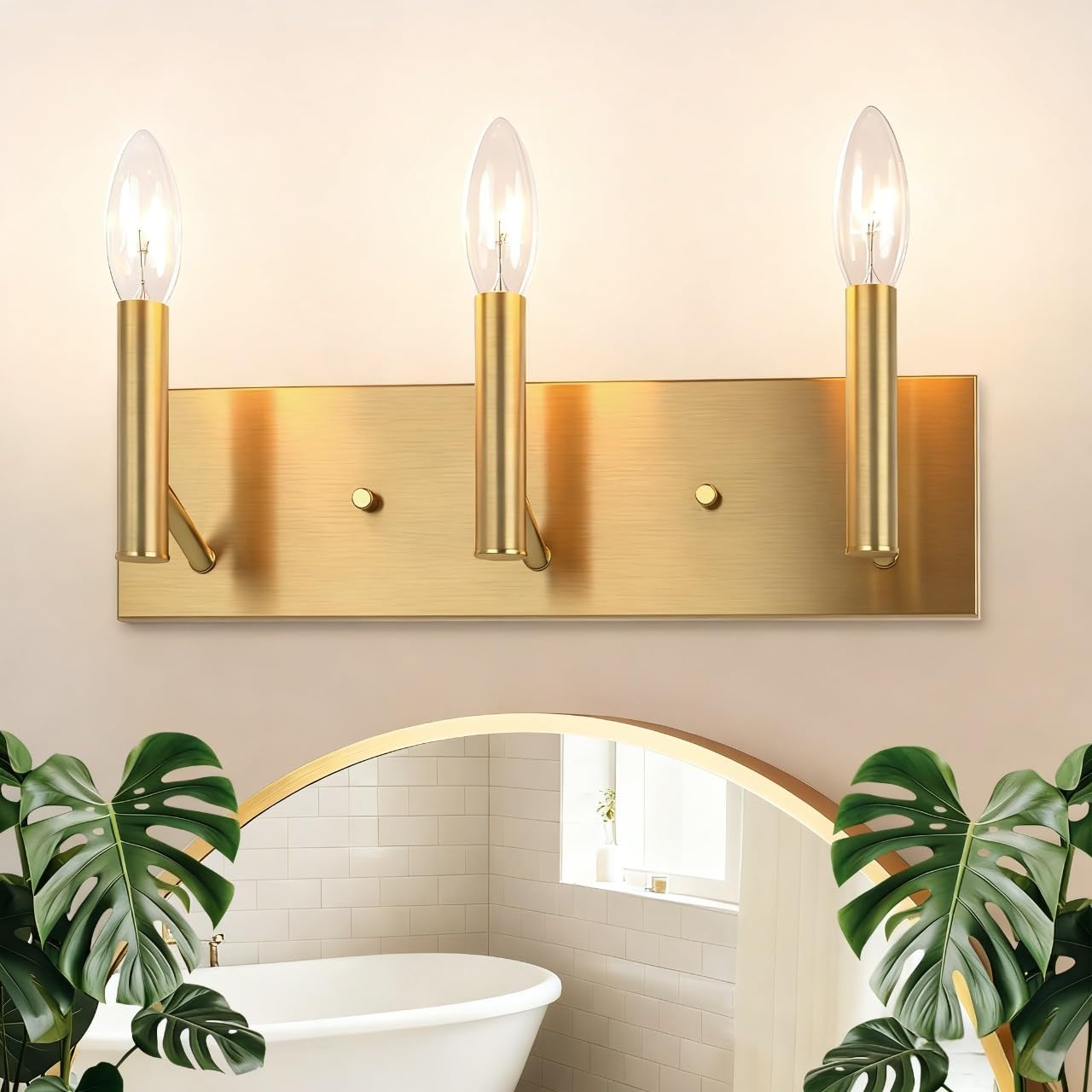 Kalium Bathroom Light Vanity Fixtures Over Mirror, 3-Lights Modern Brushed Gold Wall Sconces, Minimalist Wall Lights for Livingroom Bedroom Entryway