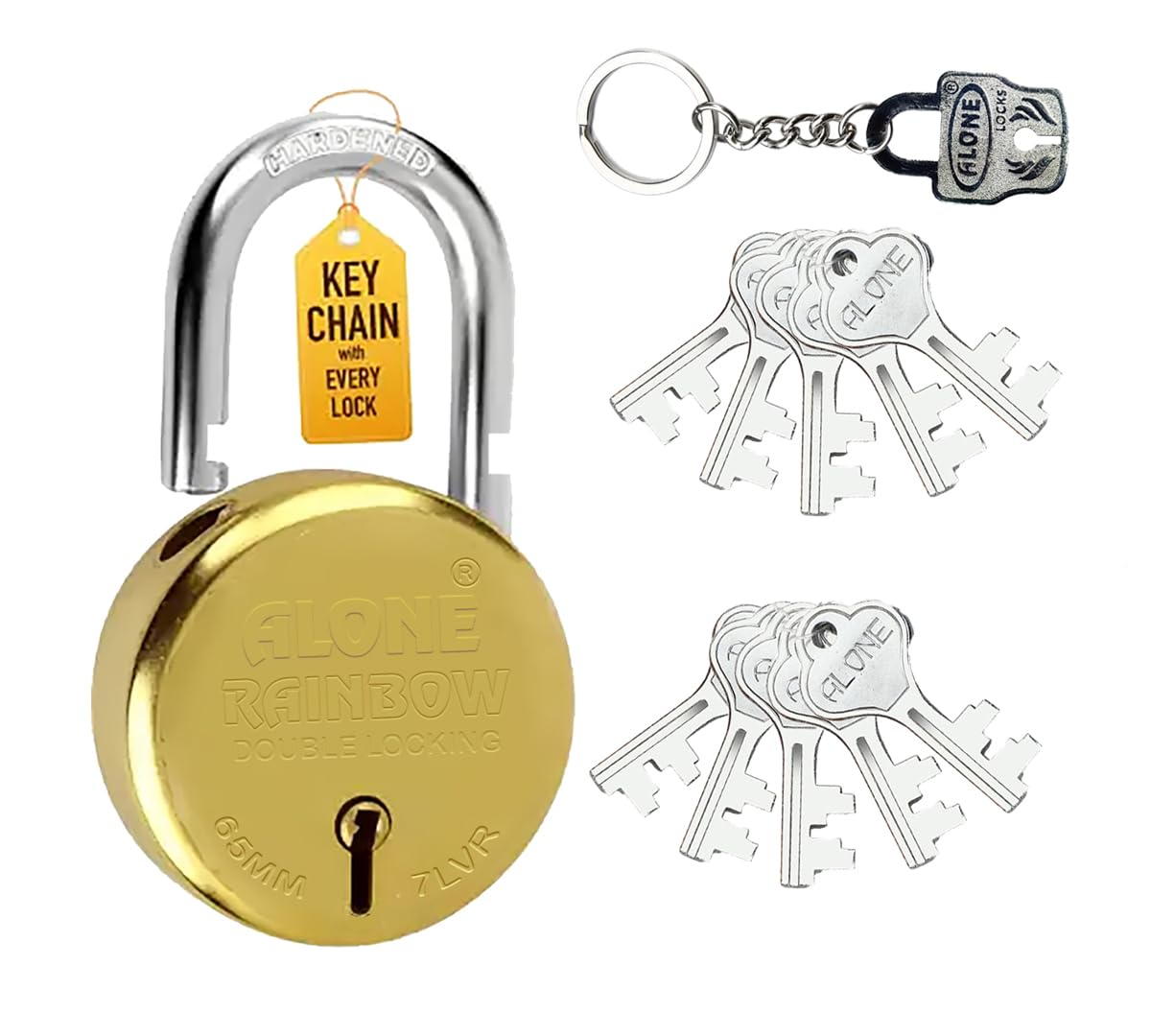 FITHOME Alone Locks 65mm 10 Keys Padlock | Double Locking 8 Levers | Door Lock and Key for Home Gate Shop Shutter, Gold Antique Lacquer Caoted Rust Free (Pack of 1)