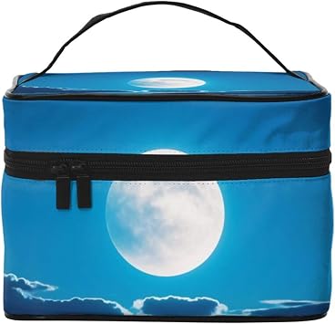 Small Azure Tranquility Print Makeup Bag,Travel Cosmetic Bag with Zipper for Women Square Make Up Bags Organizer