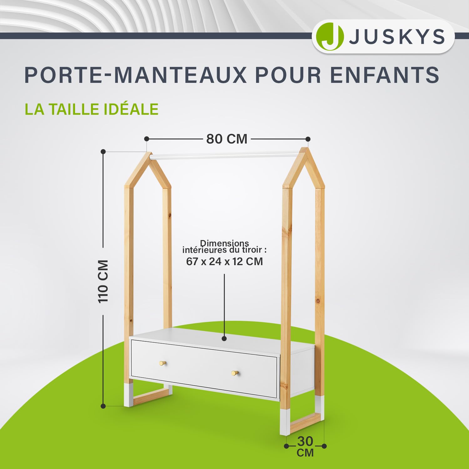 Juskys penderie Filla pour Enfants - Grand tiroir, Tringle à vêtements, étagère Ouverte - portemanteau en Bois pour Enfants - Filles et garçons - portemanteau Blanc