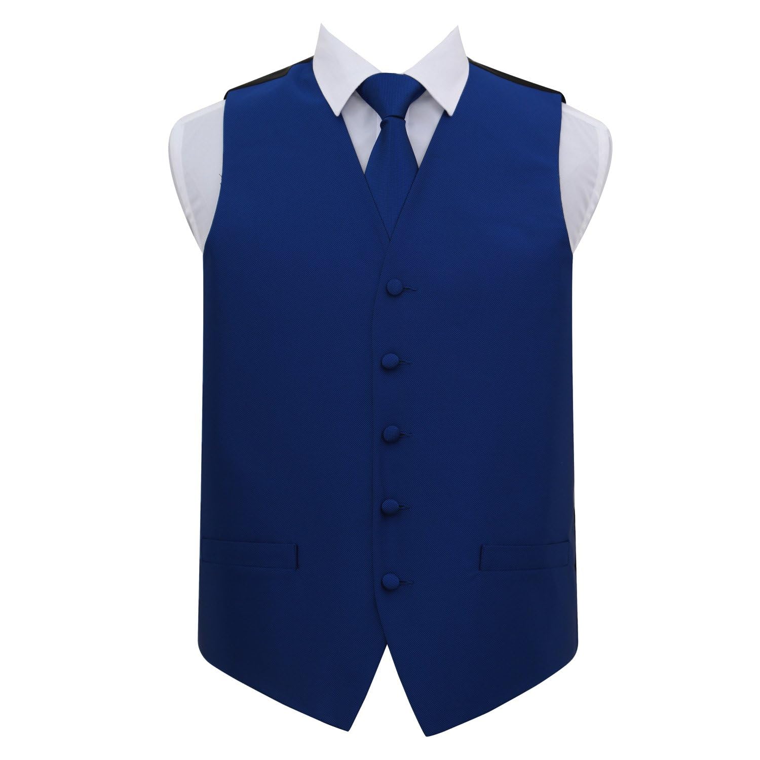 DQT Mens Solid Check Waistcoat & Tie Set (2pc) - Formal Wedding Suit Groom Best Man - Royal Blue 50" (5XL)