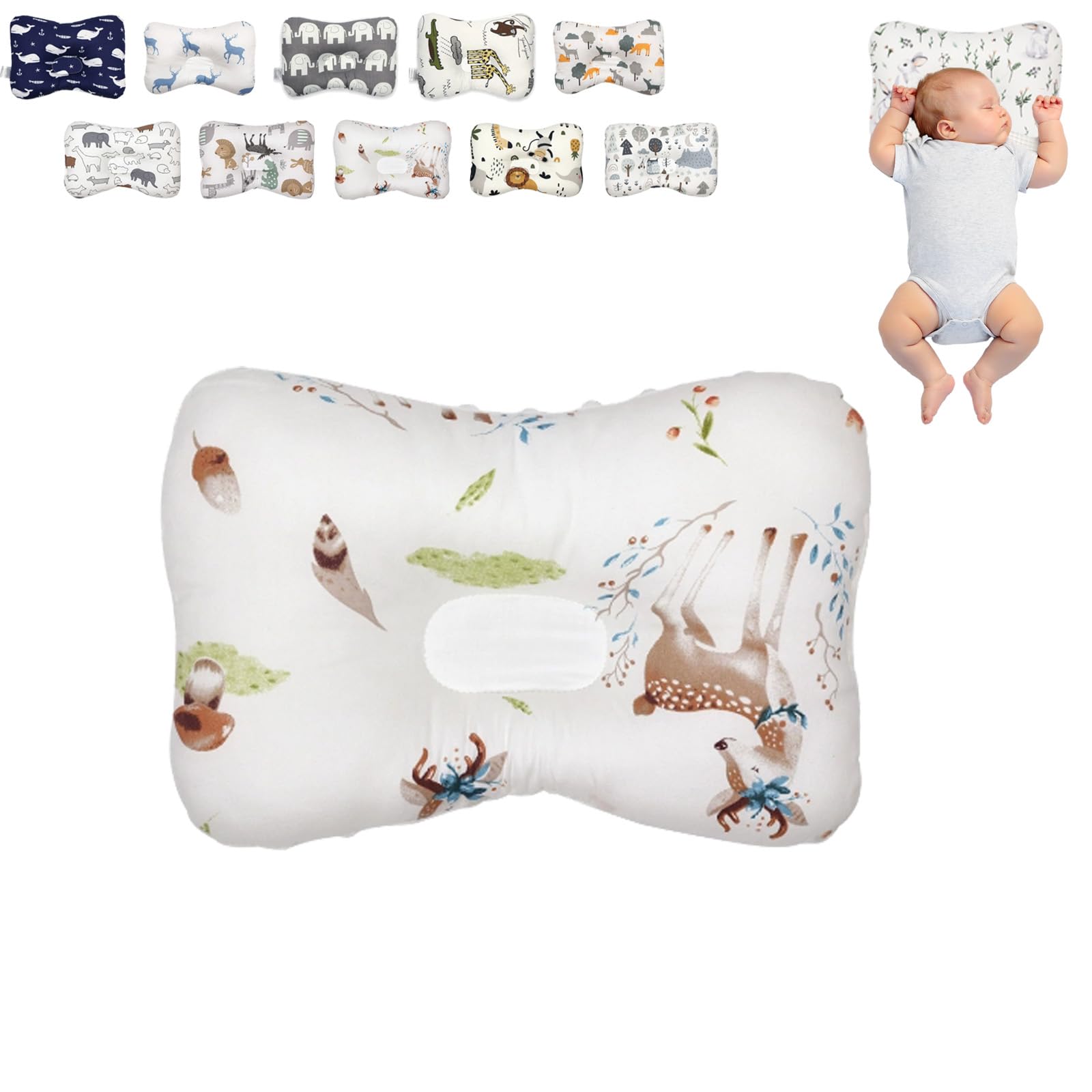 Baby Kopfkissen 0-12 Monate, Anti-Flachkopf Kissen für Neugeborene, Weiches Baumwollkissen für Kinderbett, Babyschale & Kinderwagen, Neutrales Design für Jungen & Mädchen (I)