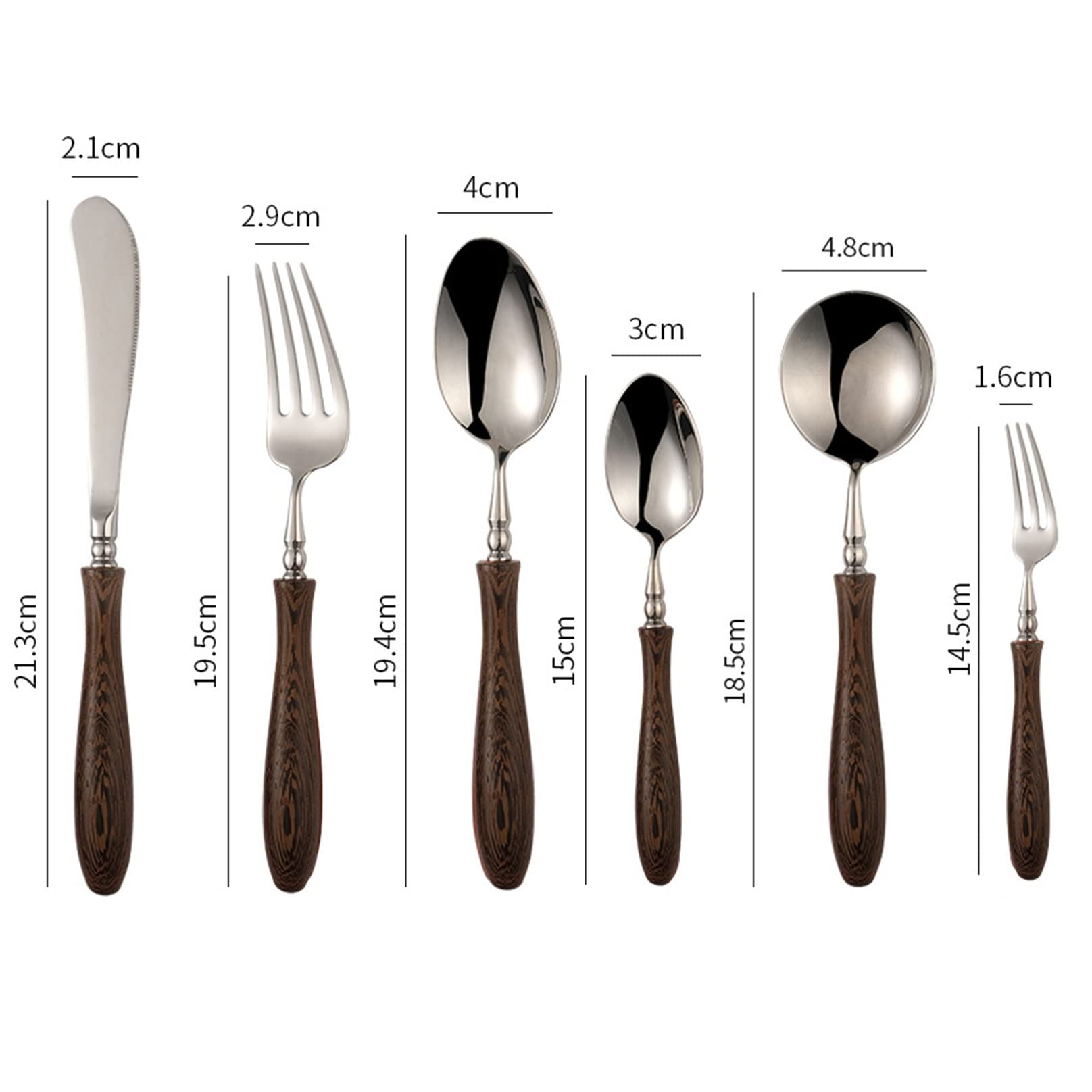 6-teiliges Besteckset aus Edelstahl mit Holzgriff, luxuriöses Besteckset mit Holzgriff, einschließlich Gabeln, Löffeln, Messern (Color : Wenge, Size : 6pcs)