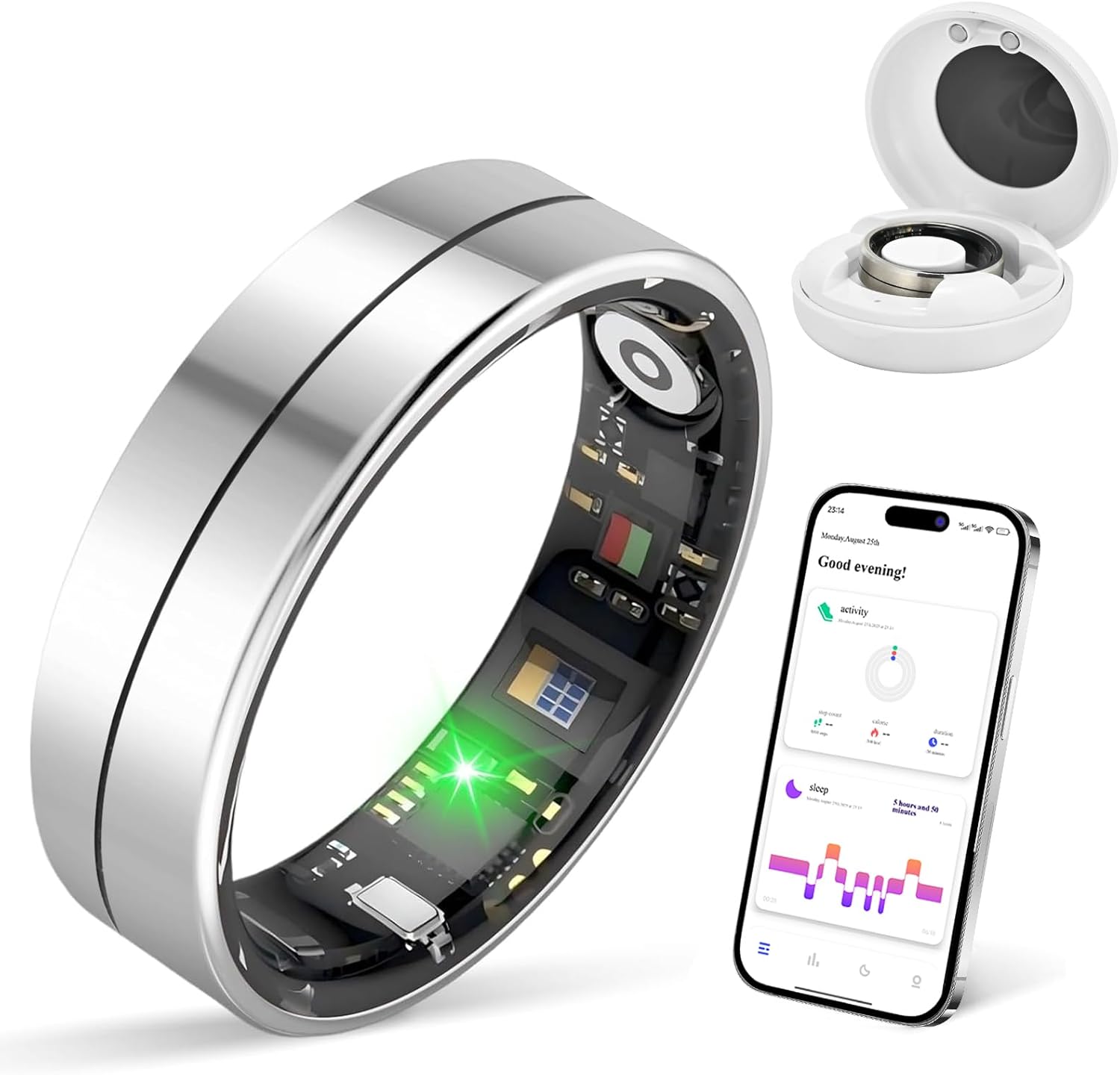 KppeX Smart Health Ring X1 Kit-Sleep Tracking Wearable – Heart Rate – Fitness Tracker – Up to 5 Days of Battery Life-IP68 Waterproof-No Subscription Fee for iOS and Android-11# Steel Color