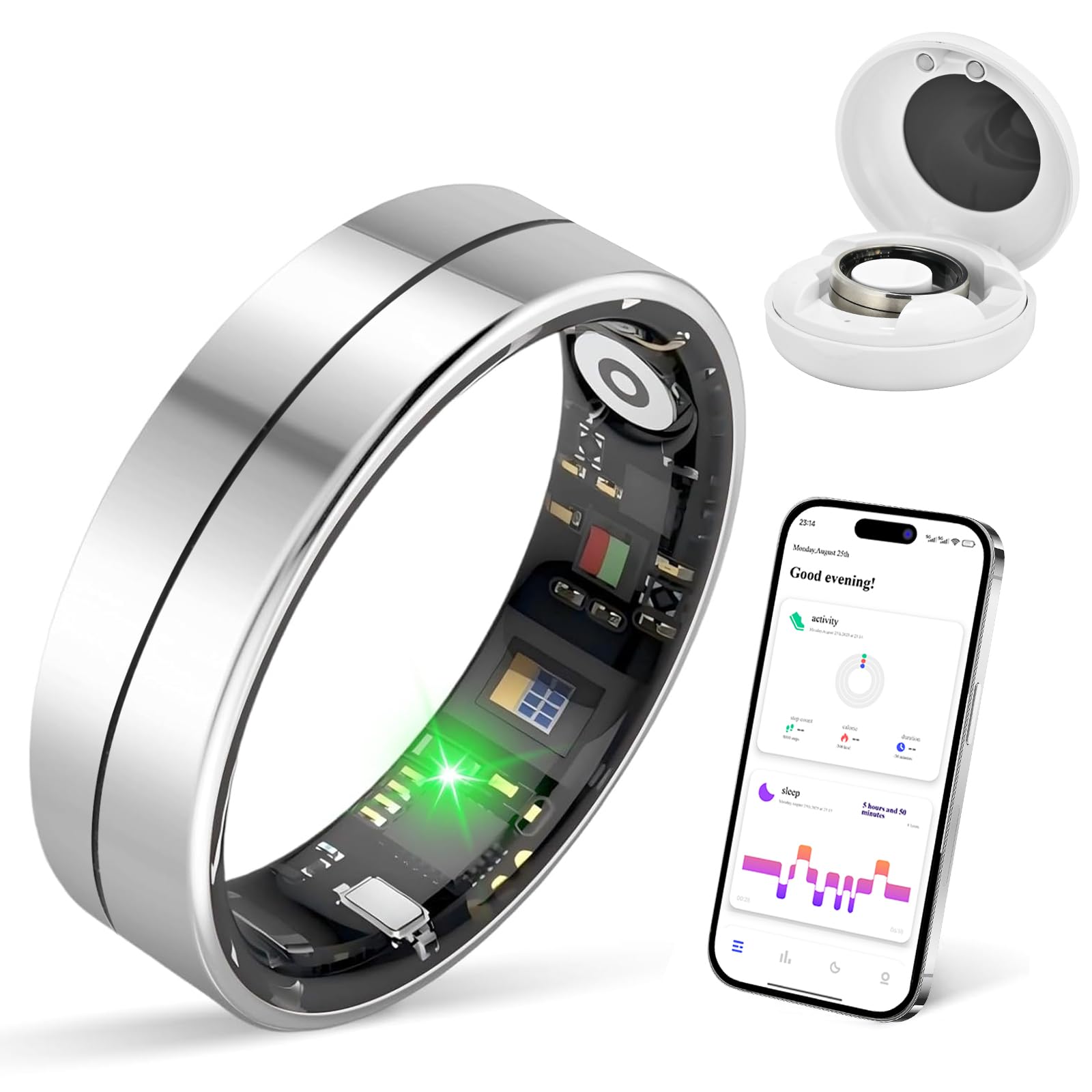 Photo 1 of KppeX-X1 Smart Health Ring Kit-Nighttime Sleep Monitoring-Heart Rate-IP68 Waterproof Exercise Recording Fitness Tracker-No Subscription Fee Mixer#Steel Color (X1-11#)