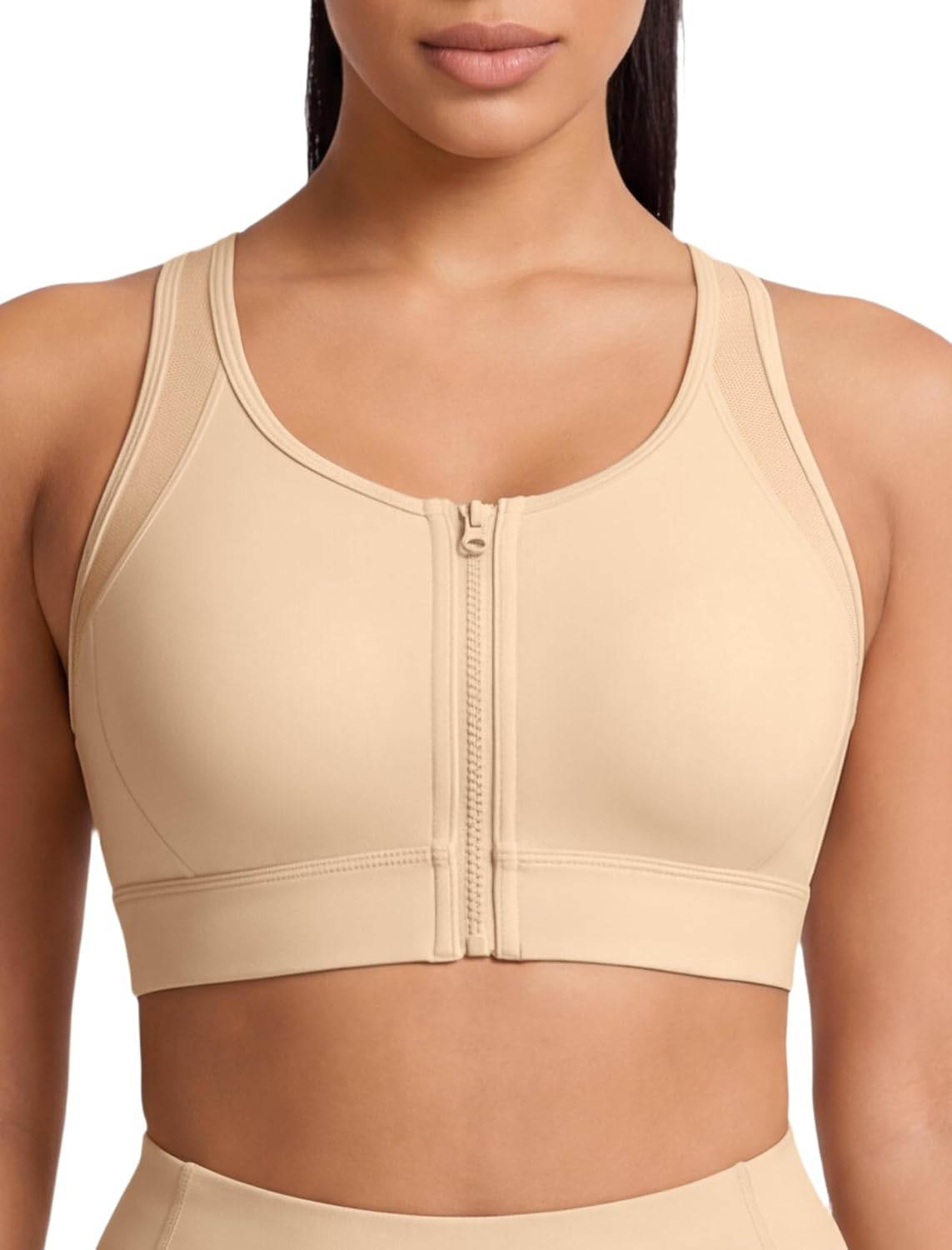 Yvette Front Zip Sports Bras for Women High Impact Mesh Racerback Full Support Sports Bra Plus Size for Running