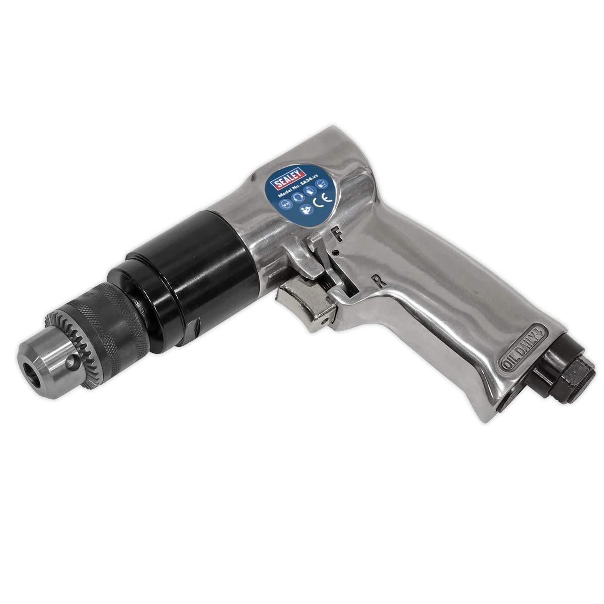 Sealey Sa24 Reversible Air Drill, 10Mm Ø, 1800Rpm, 55Mm X 221Mm X 168Mm