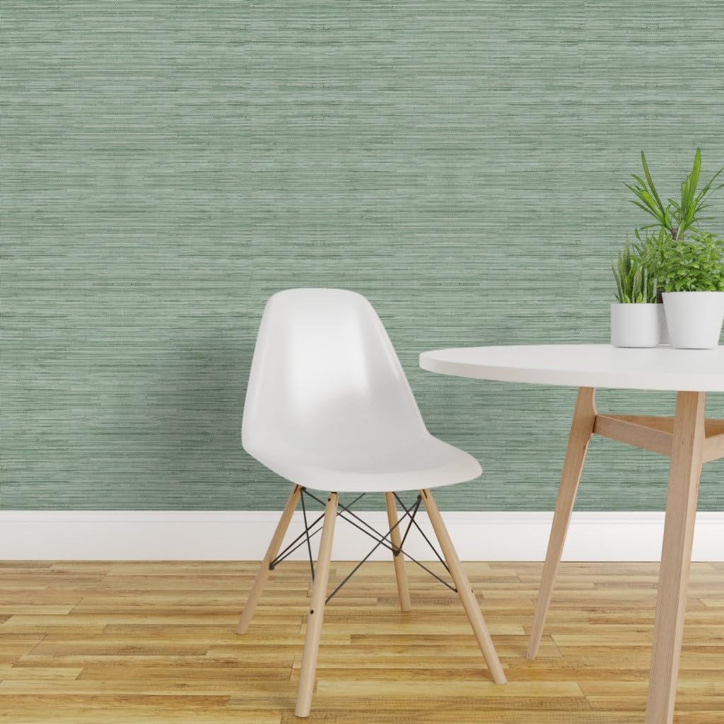 Removable Wallpaper Swatch - Soft Sage Green Faux Grasscloth Textured Look Coastal Custom Pre-Pasted Wallpaper by Spoonflower