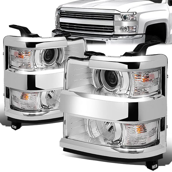 D SOLUTIONS Headlight Assembly Compatible with Chevy Silverado 2500 3500 HD 2015-2019 Left Right Factory Style Headlamp Set Chrome Housing Clear LensGM2502416 GM2503416 23172788