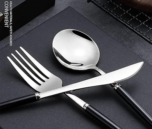 Miniatura 2 de Juego de cubiertos negros para 16 cubiertos, 64 piezas de acero inoxidable 1810, moderno, para el hogar, cocina, boda, restaurante, para comer,