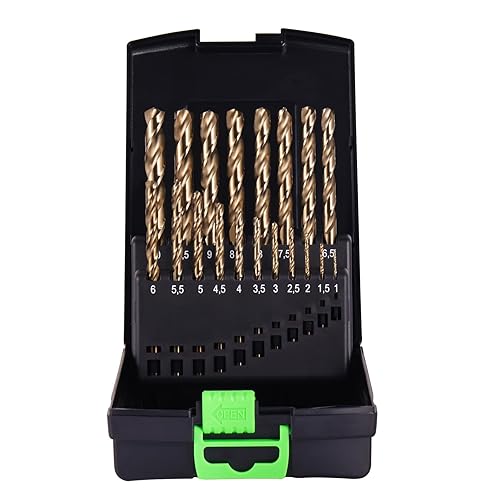 Miniatura 2 de M35 - Juego de brocas métricas de cobalto al 5%, 19 brocas helicoidales de 0.394 a 0.394 pulgadas para metal y acero endurecido, con caja de
