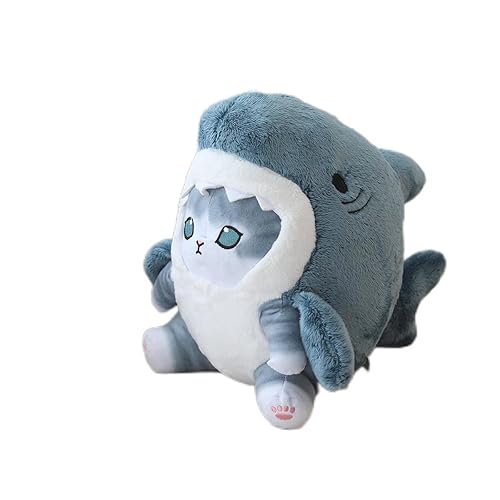 Mofusand Shark Cat Plush Toy, 8inch Cute Fried Shrimp Shark Kitty Plush Stuffed Animals Doll, Kawaii Shark Cat Plush Pillow Toy Birthday for Kids Boys Girls (Blue Grey) - 8inch - Blue Grey