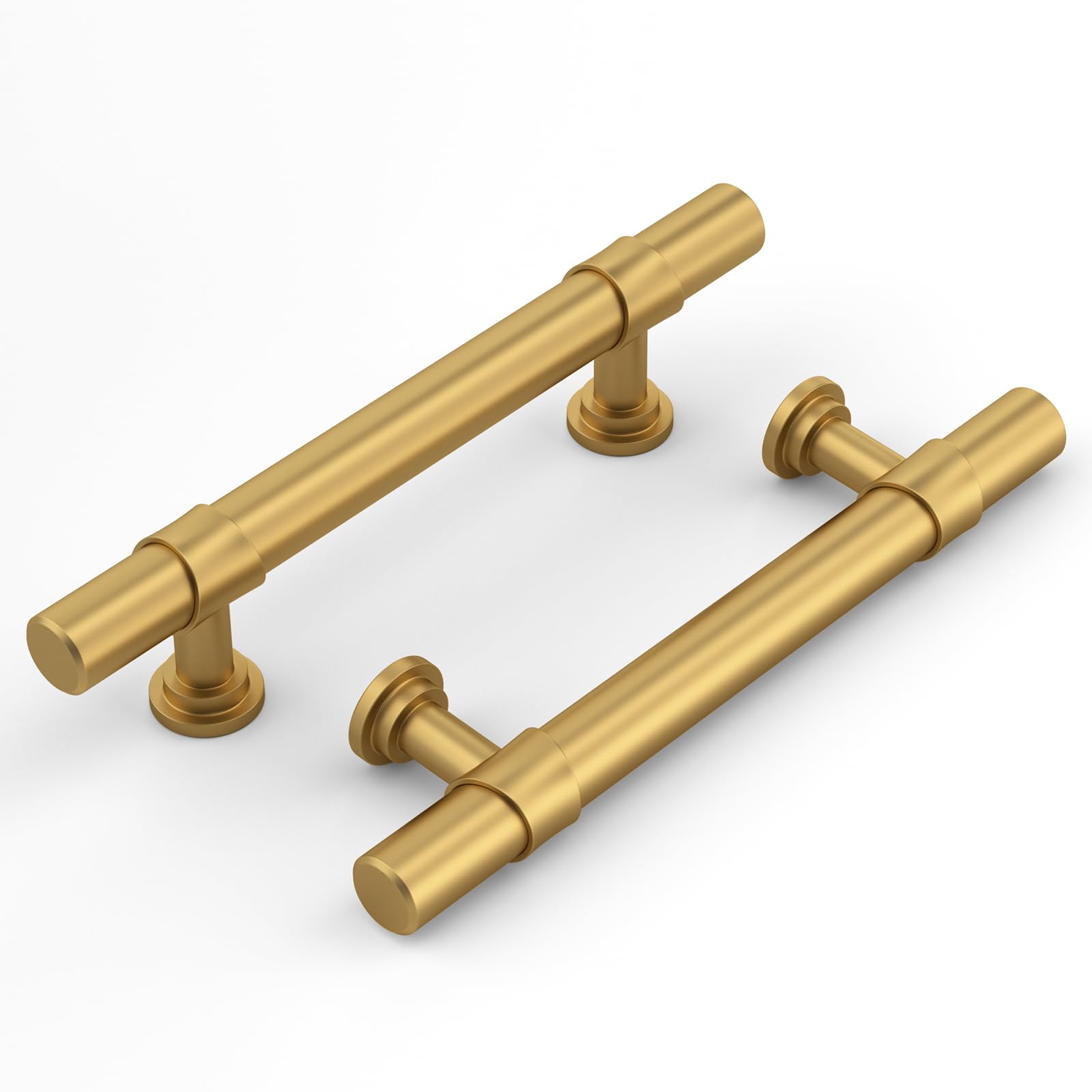 HaliwuGold Cabinet Pulls, 15 Pack 4 inch Hole Spacing Brushed Brass Handles, Dresser Drawer Kitchen Barrel Cupboard Hardware