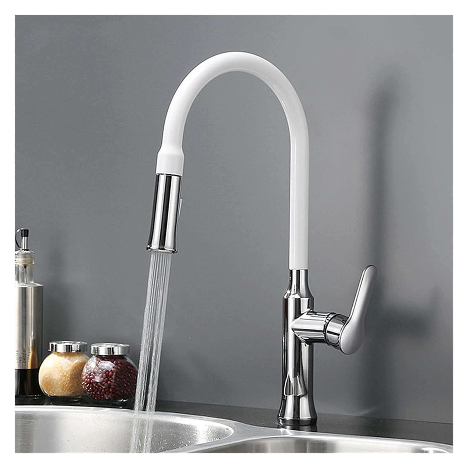 Économiseur d'eau robinet de cuisine rétractable blanc pour un évier propre sans éclaboussures