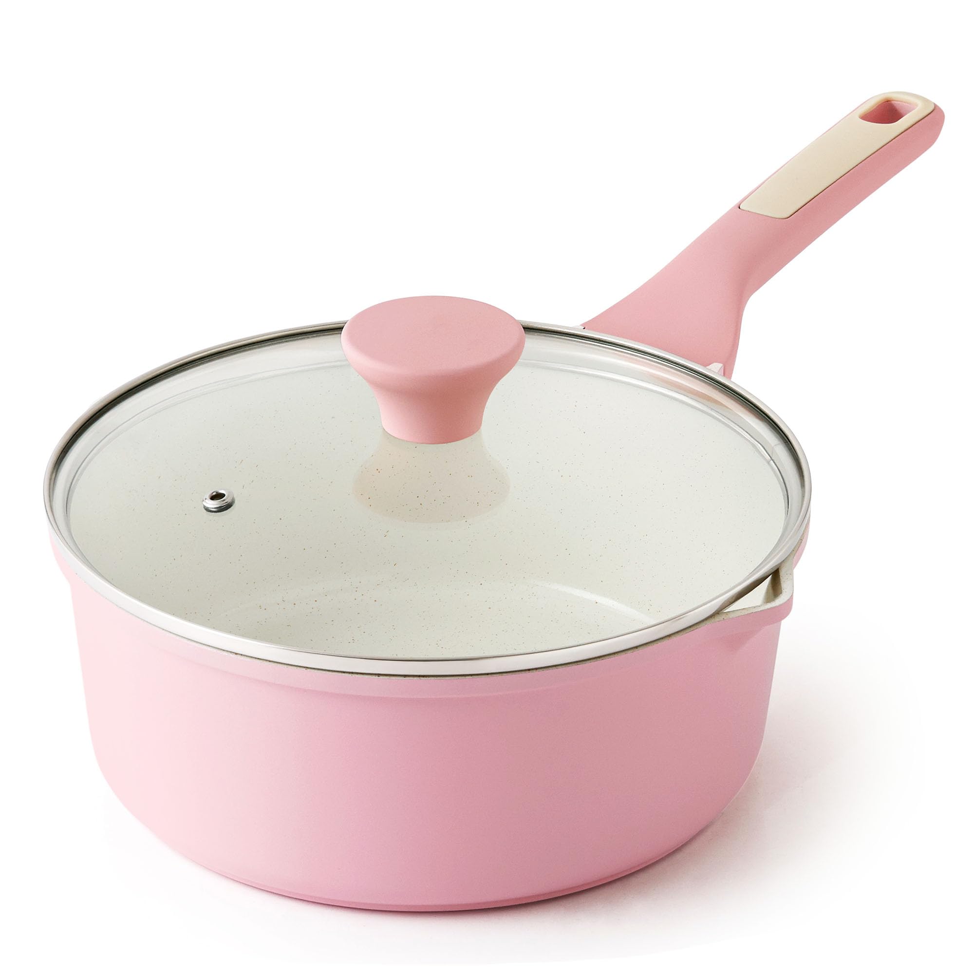 SENSARTE Ceramic Nonstick Saucepan with Double Pouring Spout, 3QT, Pink