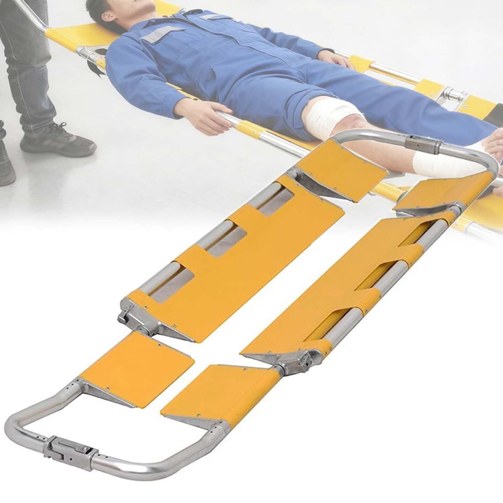 SGKOMN Medical Emergency Stretcher, Foldable Aluminum Scoop Stretcher, Adjustable Length, EMS Portable Rescue Stretcher for Patient Transfer, Hospital, Ambulance, Yellow