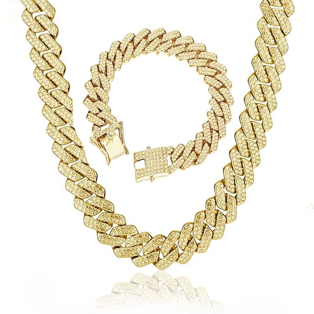 VOGLUX Cuban Link Chain for Men Gold/Silver Chain for Men for Women 14mm Fully Bling Diamond mens cuban link chain
