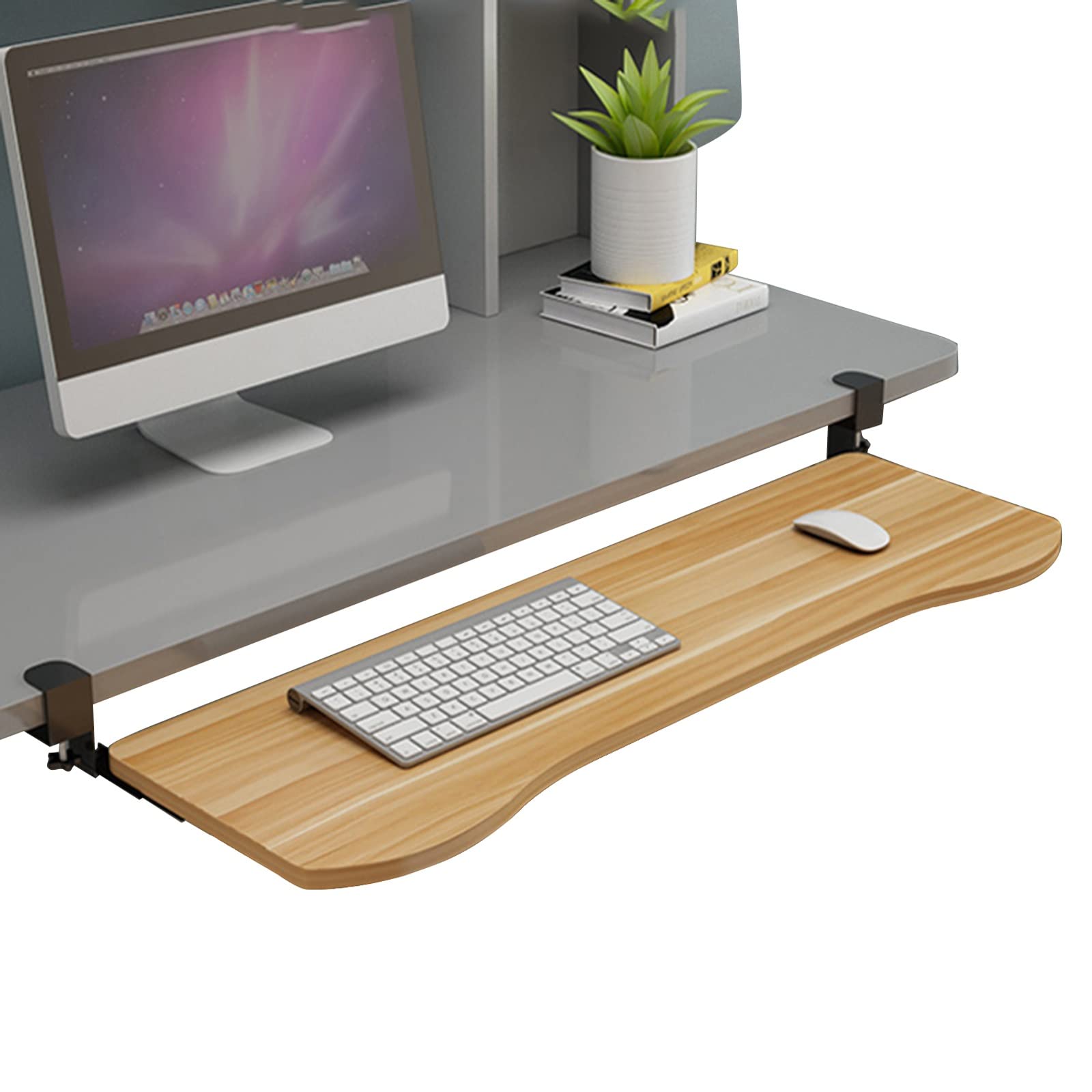 CVJdfhRE desk extender， Keyboard Tray Under Desk Pull-out Holder, Mouses Platforms, Support Stands And Storage Shelves, Clamp-On Easy Install(A walnut,75x25cm(30x10Inch))