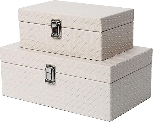 DECOR4SEASON Juego de 2 cajas organizadoras de almacenamiento de joyas decorativas de piel sintética, color plateado DECOR4SEASON Juego de 2 cajas organizadoras de almacenamiento de joyas decorativas de piel sintética, color plateado