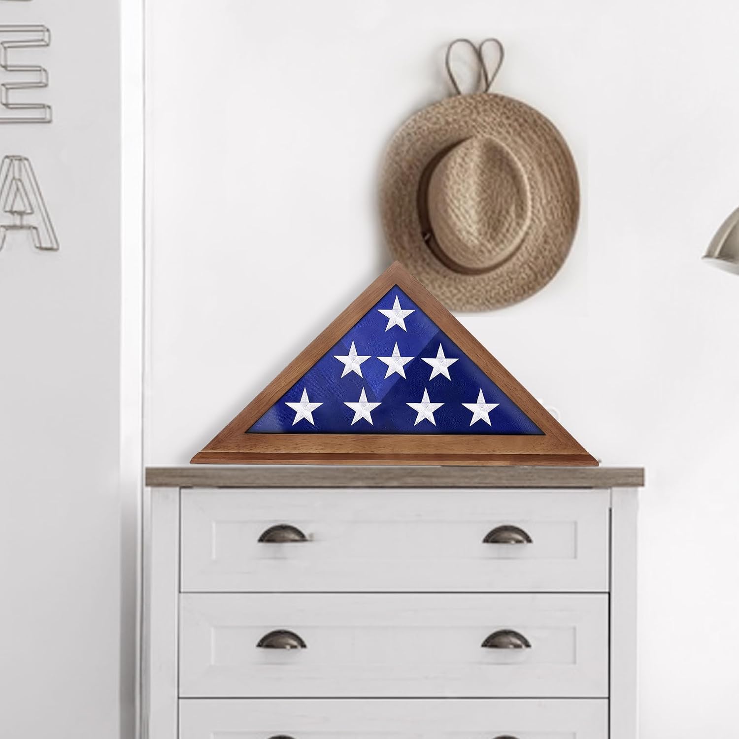 Flag Display Case for 3' x 5' Folded American Thin Flag, Military Flag Shadow Box with HD Tempered Glass and Wall Mount for Veteran Not for Burial Flag Holder Frame