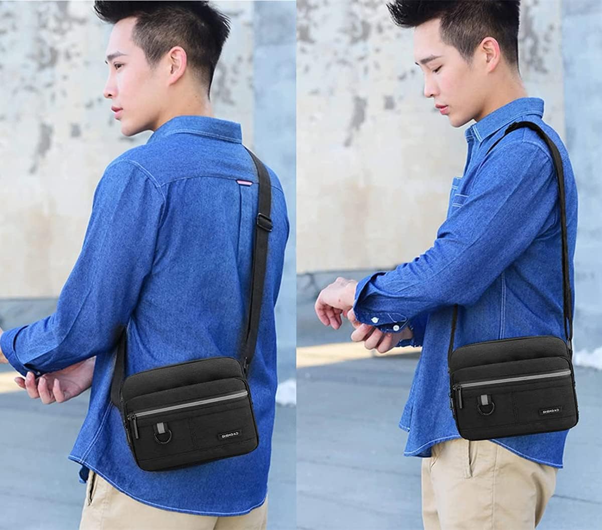 Small Canvas Crossbody Bag for Men,Small Shoulder Bag, Mini Messenger Bag for Cell Phone, Portable mobile phone coin bag - Image 3