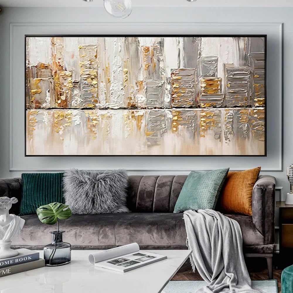 LMYSXAOZ Prints on Canvas Painting Modern Wall Pictures For Home Decoration Oil City Building Artwork(55X110cm)