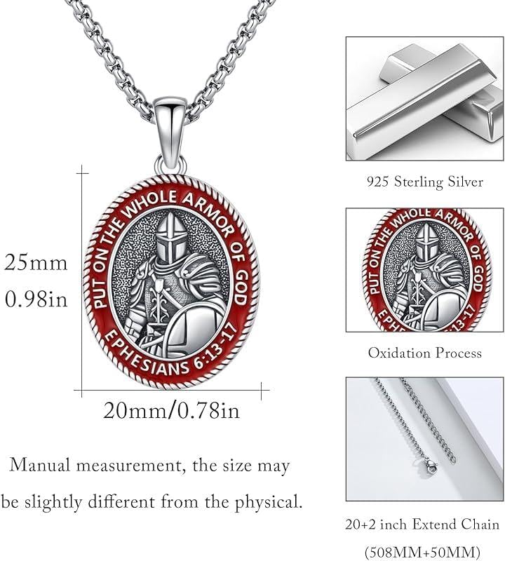 REDSUN 925 Sterling Silver Patron Amulet Necklace Jesus Cross/Knights Templar/St Michael/St Raphael/St George Protection Jewelry Gifts for Men Women, with Stainless Steel Chain - Image 4