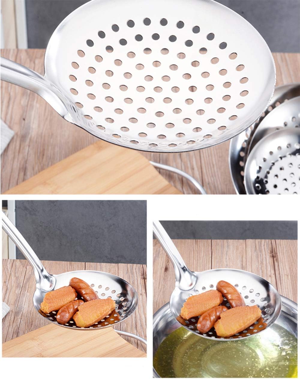 Tenta Kitchen Dia 12CM Stainless Steel Skimmer/Slotted Spoon/Strainer Ladle With ABS Plastic Heat Resistant Handle