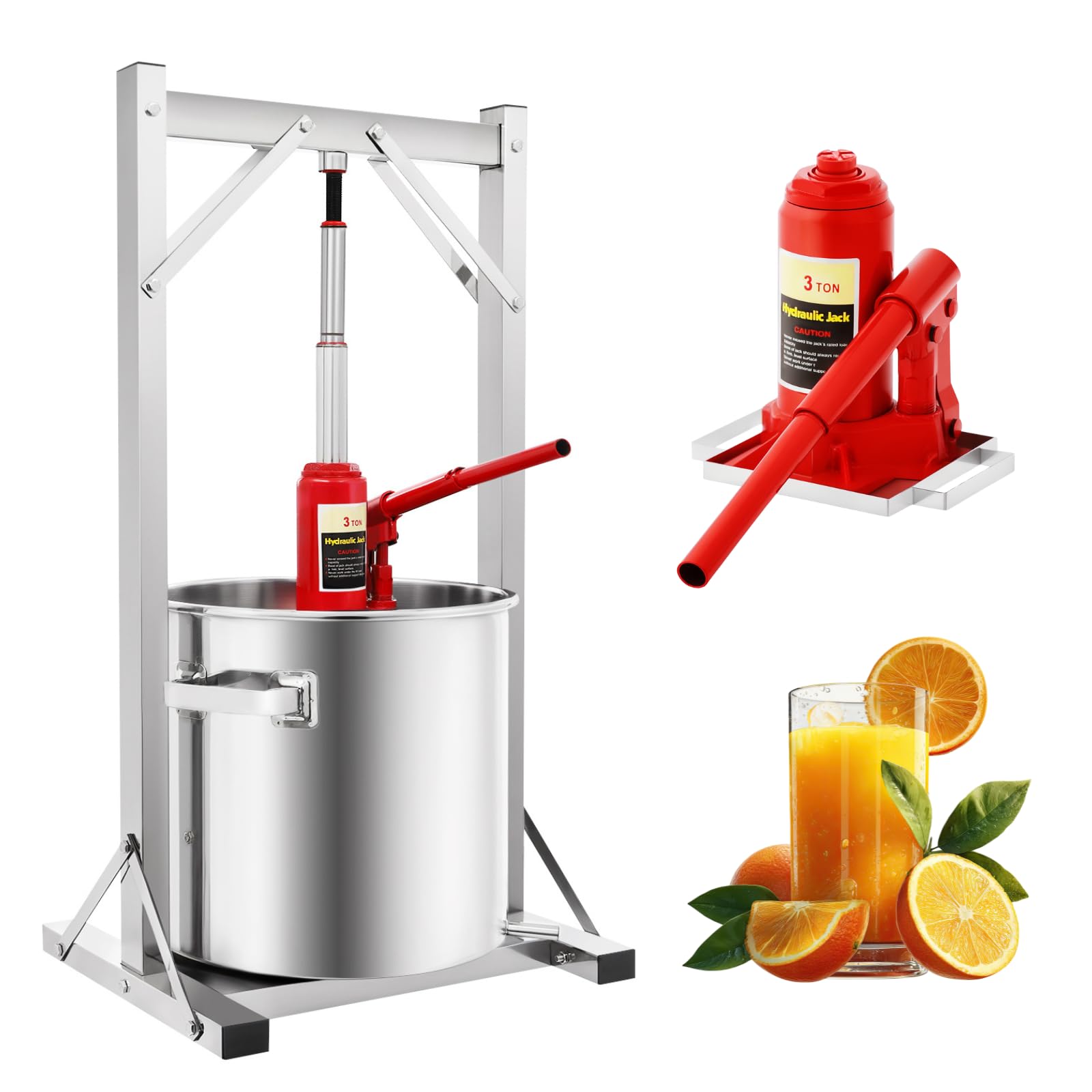 22L Obstpresse Fruchtpresse mit Hydraulik Apfelpresse Manuell Obstweinpresse Gemüsepresse Beerenpresse Saftpresse Multifunktions-Edelstahl-Entsafter mit Filtern-Weinpresse, Max Druck 3T