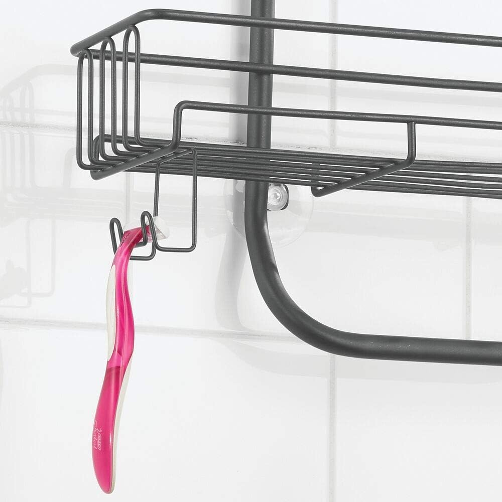 mDesign Extra Wide Metal Wire Tub & Shower Caddy, Hanging Storage Organizer Center with Built-in Hooks and Baskets on 2 Levels for Shampoo, Body Wash, Loofahs - Rust Resistant - Graphite Gray