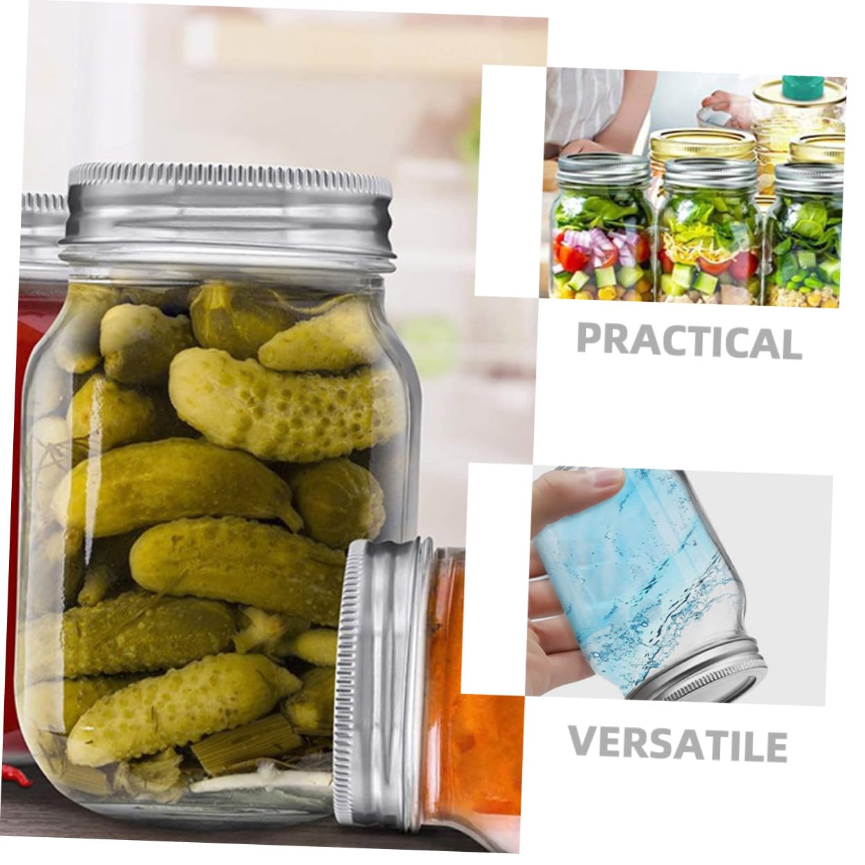 6 pezzi Barattoli Mason Ermetico Vasi in Vetro Trasparente per Marmellate e Conservazione Alimentare Vasetti Sigillati Resistenti e Riutilizzabili