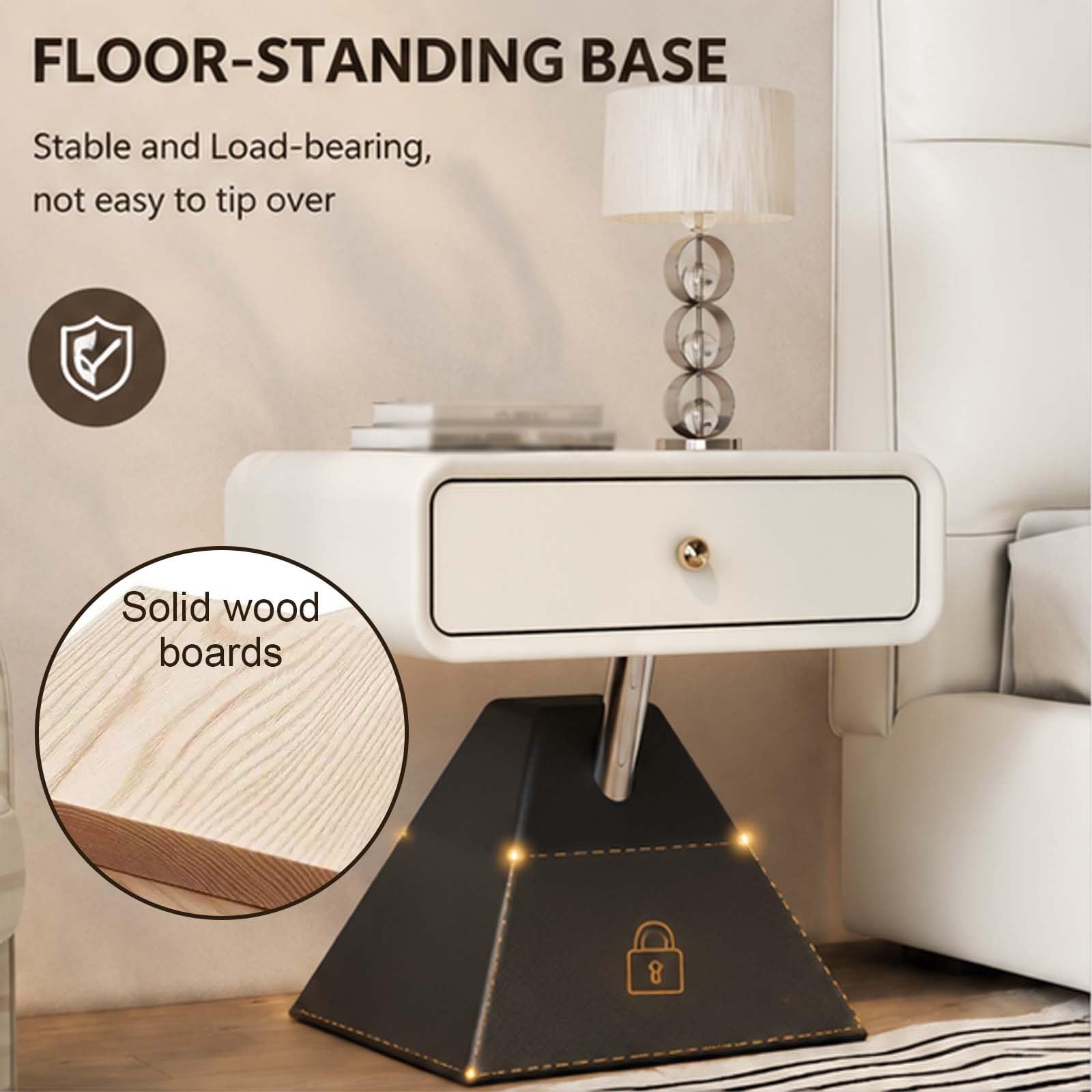 Comodino Moderno Geometrico, Tavolino da Letto Piccolo con Cassetti | Comodini Laterale in Legno con Pelle in Microfibra per Camera da Letto, Soggiorno, Studio