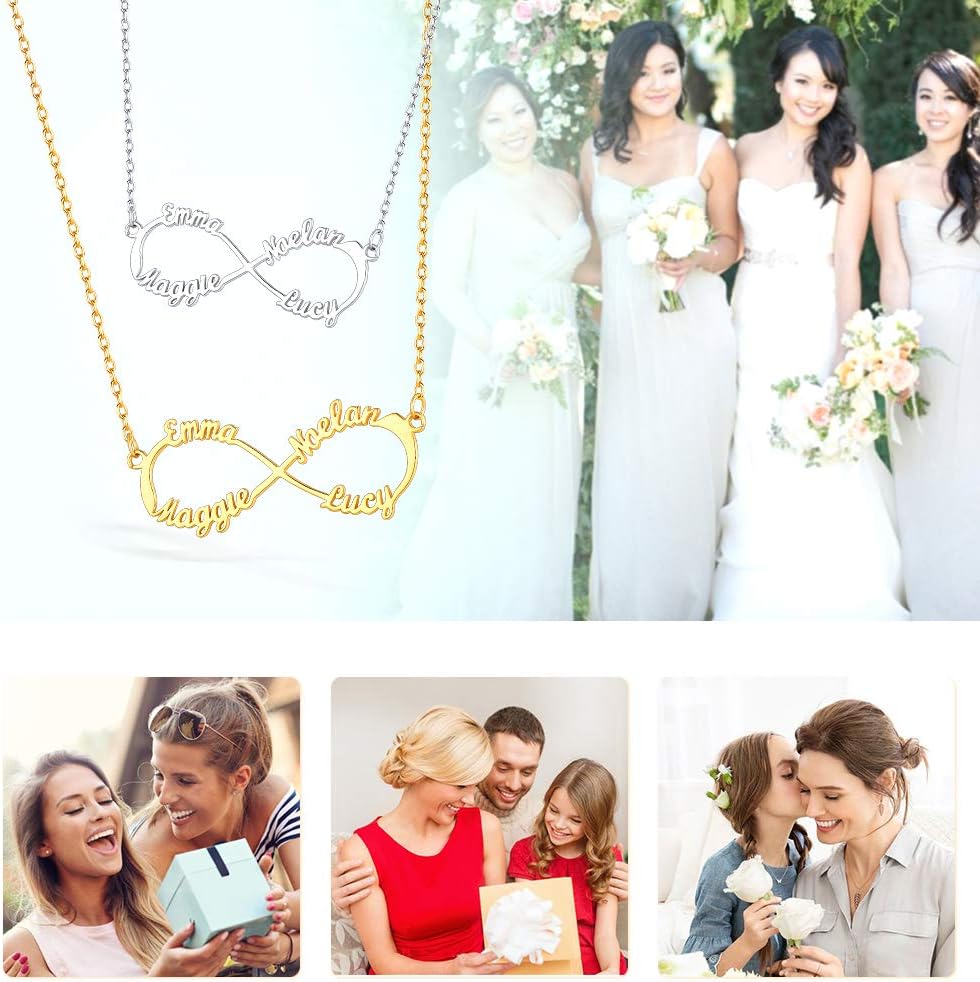 Custom4U Name Custom Infinity Necklace for Women, 925 Sterling Silver/14K Gold Plated Brass Personalized 4 Names and Birthstones Necklace with Jewelry for Women