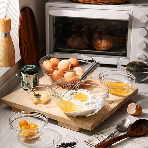 Miniatura 5 de Sweejar Juego de 9 cuencos de vidrio para mezclar set de 9 cuencos de anidación para ahorrar espacio ideal para cocinar hornear preparar juego de