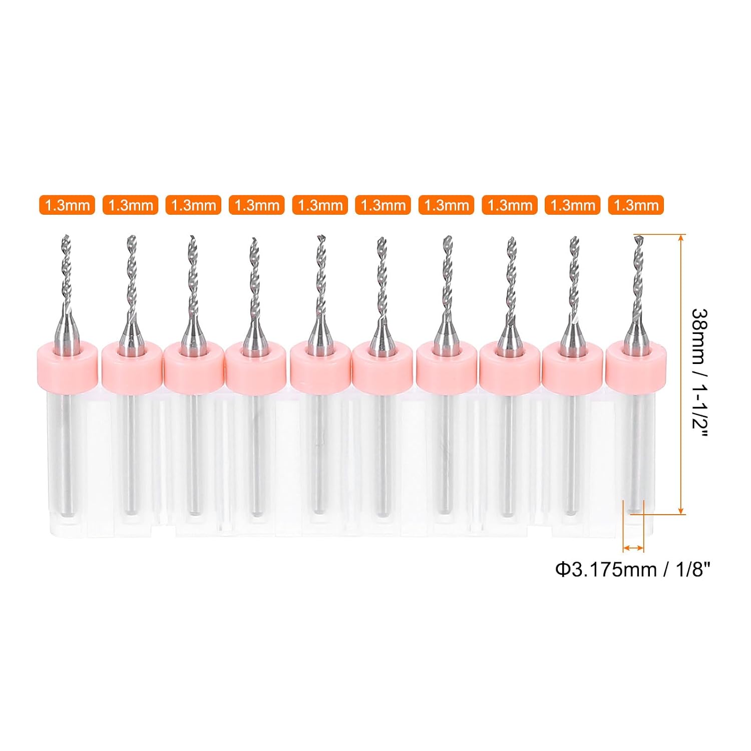 HARFINGTON 10pcs PCB Drill Bit Set 1/8" Shank 1.3mm Tungsten Carbide Micro Twist Drill Bits Tools for Print Circuit Board Jewelry Plastic Wood Soft Metal