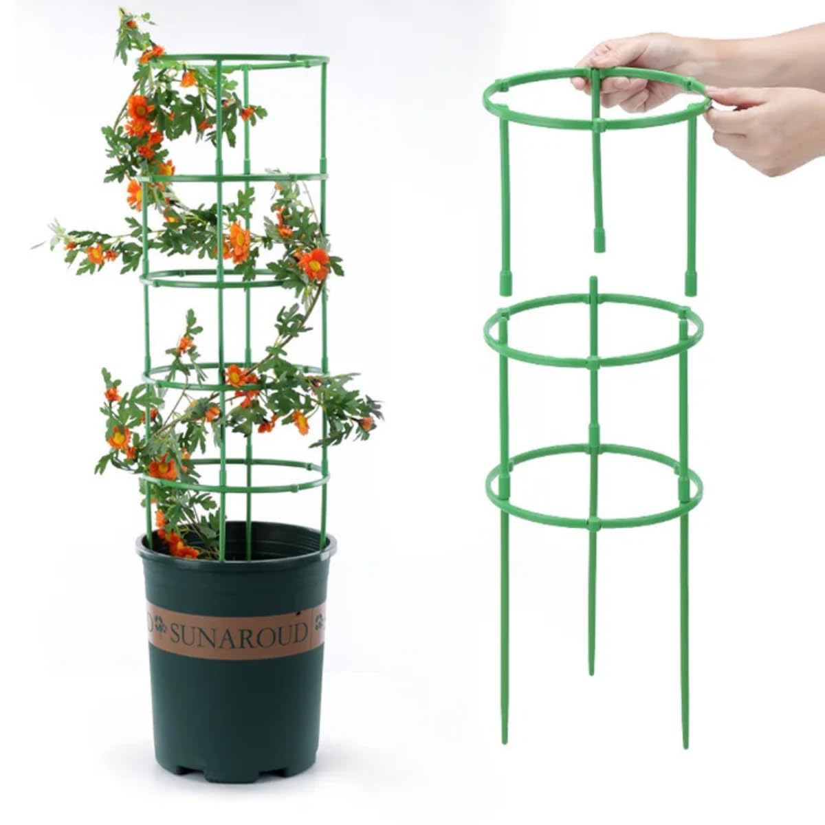 SpiderJuice Adjustable Plastic Round Plant Support Ring Circular Plant Support Cage Sticks Stakes for Climbing Vines Crop Plant Climbing Trellis Reusable Support Brackets for Pots Indoor Outdoor